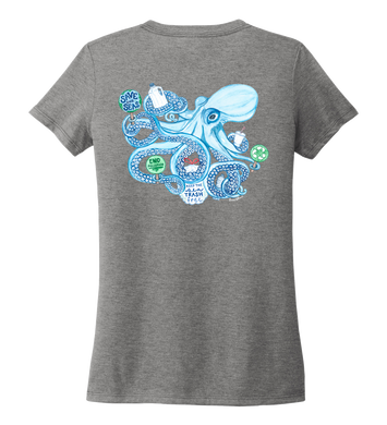 Lauren Gilliam, Octopus, Women's V-neck T-shirt in Oyster Grey