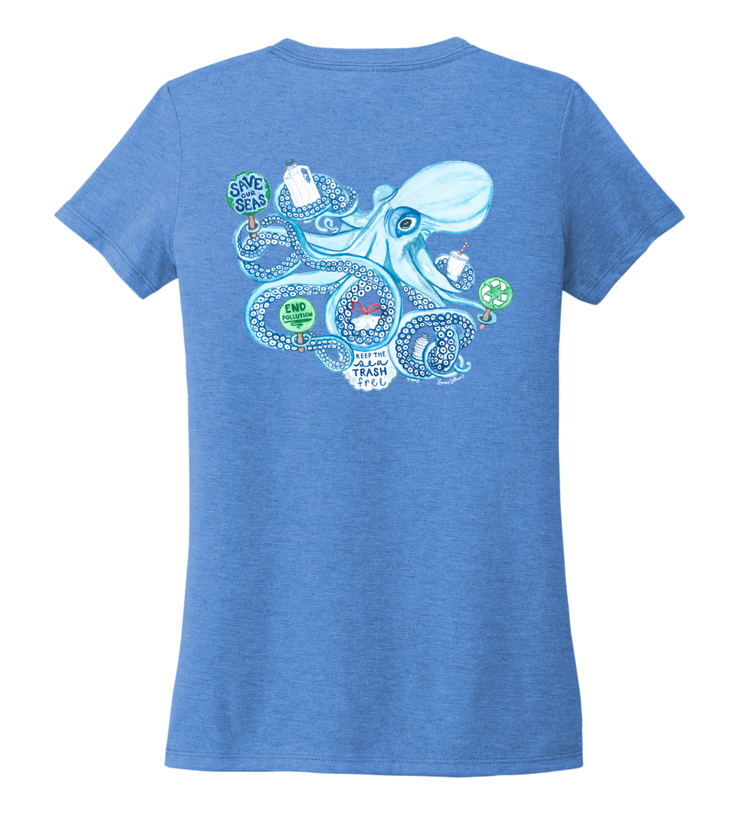 Lauren Gilliam, Octopus, Women's V-neck T-shirt in Sky Blue
