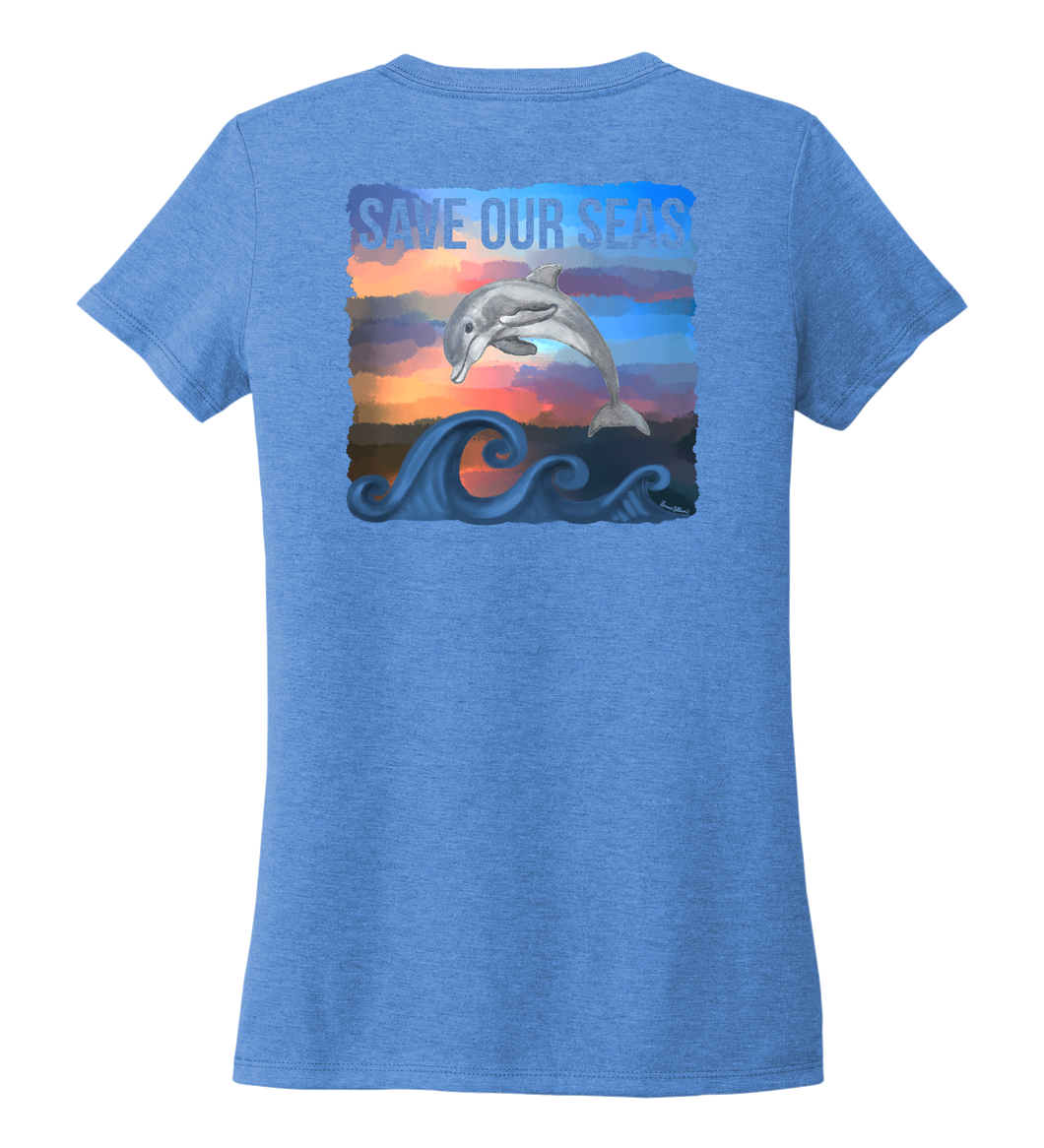 Lauren Gilliam, Dolphin, Women's V-neck T-shirt in Sky Blue