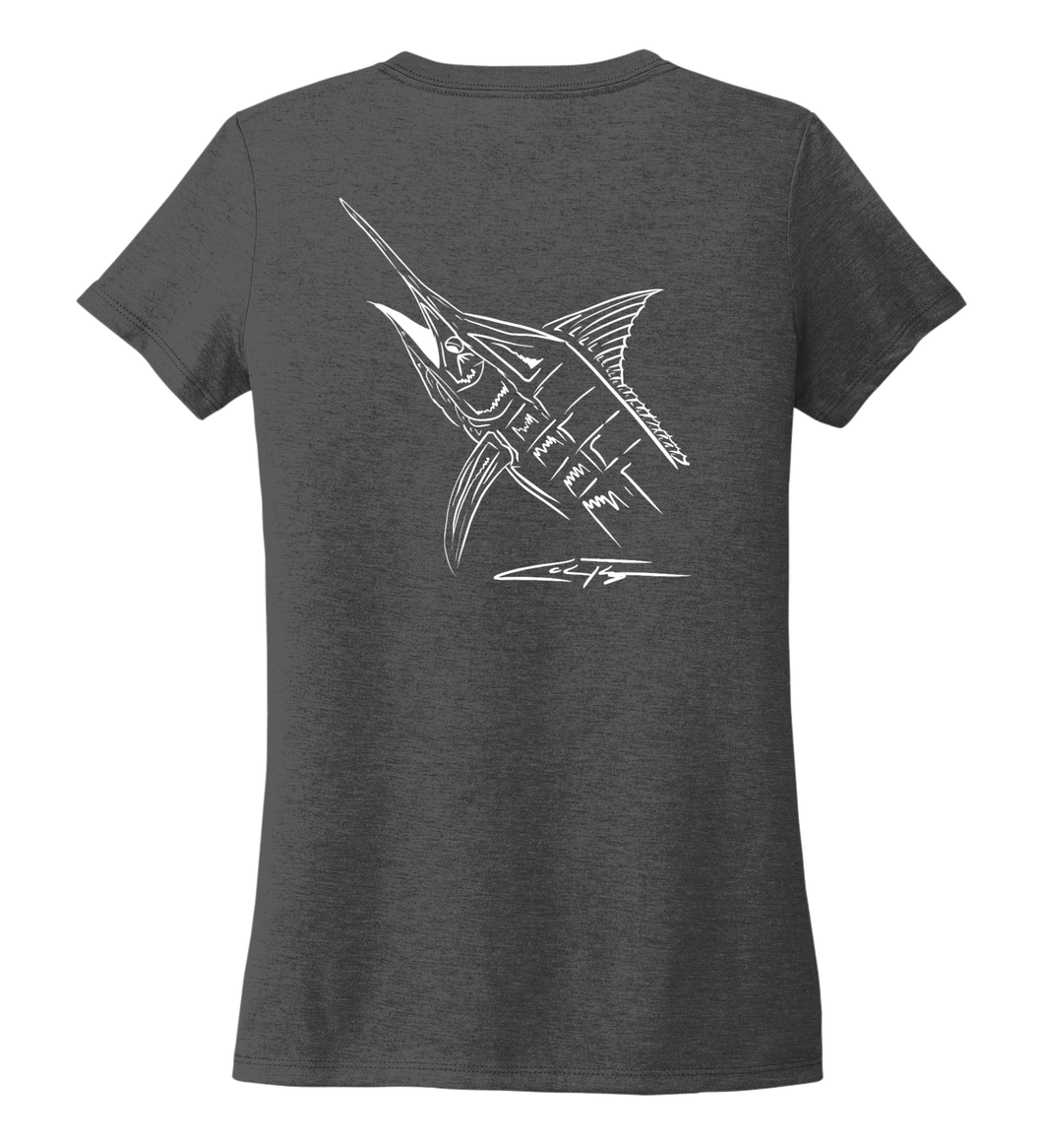 Colin Thompson, Marlin, Women's V-neck T-shirt in Slate Black