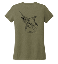Load image into Gallery viewer, Colin Thompson, Marlin, Women&#39;s V-neck T-shirt in Earthy Green