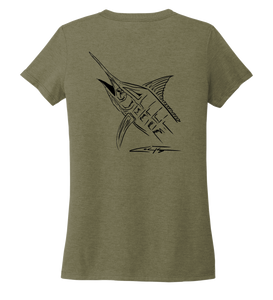 Colin Thompson, Marlin, Women's V-neck T-shirt in Earthy Green