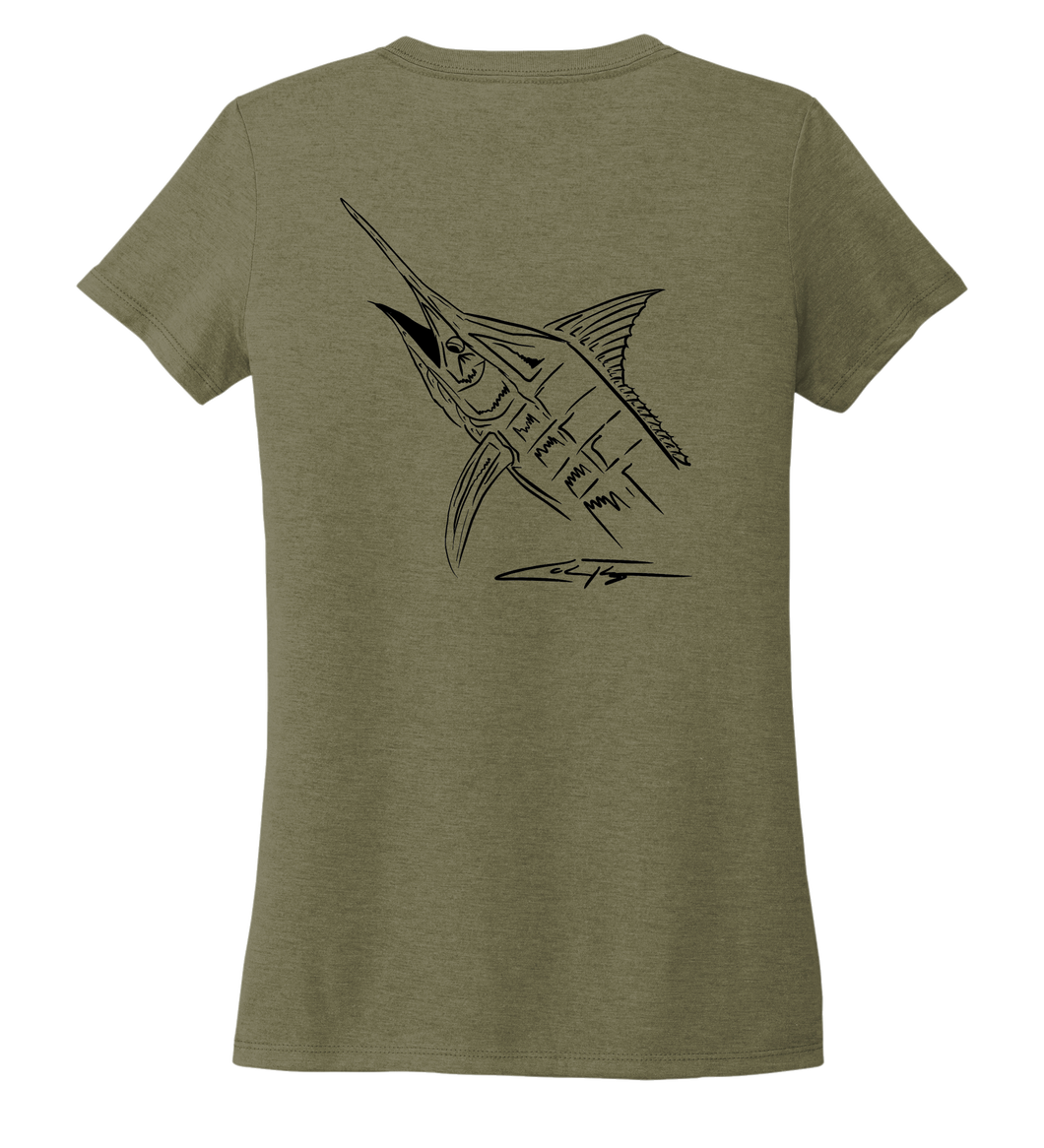 Colin Thompson, Marlin, Women's V-neck T-shirt in Earthy Green