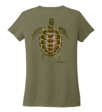 Load image into Gallery viewer, Colin Thompson, Turtle, Women&#39;s V-neck T-shirt in Earthy Green