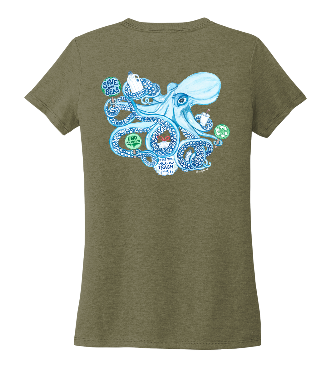 Lauren Gilliam, Octopus, Women's V-neck T-shirt in Earthy Green