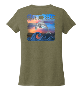 Lauren Gilliam, Dolphin, Women's V-neck T-shirt in Earthy Green
