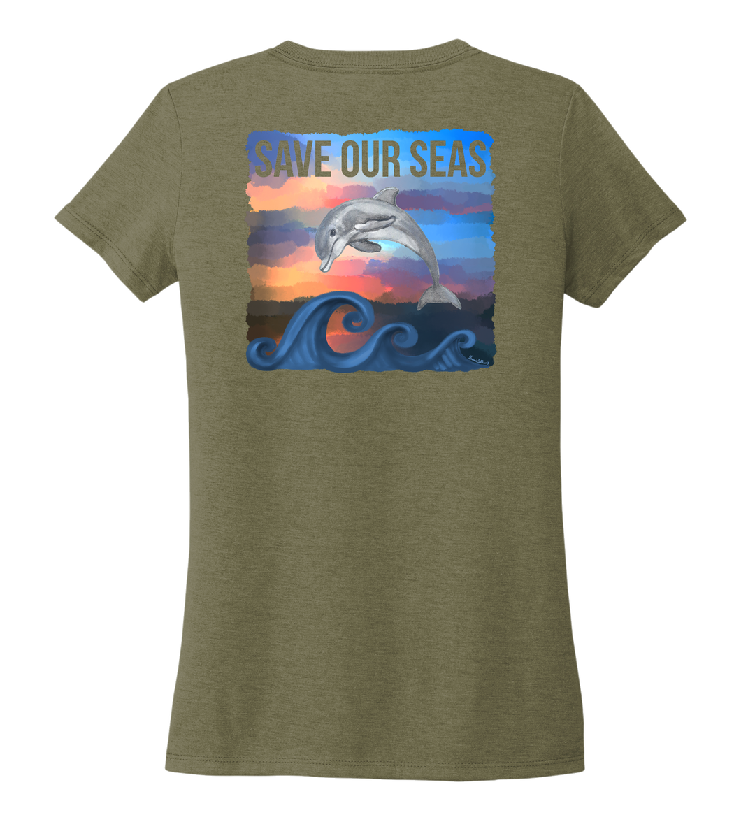 Lauren Gilliam, Dolphin, Women's V-neck T-shirt in Earthy Green