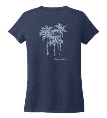 Alexandra Catherine, Palm Trees, Women's V-neck T-shirt in Deep Sea Blue