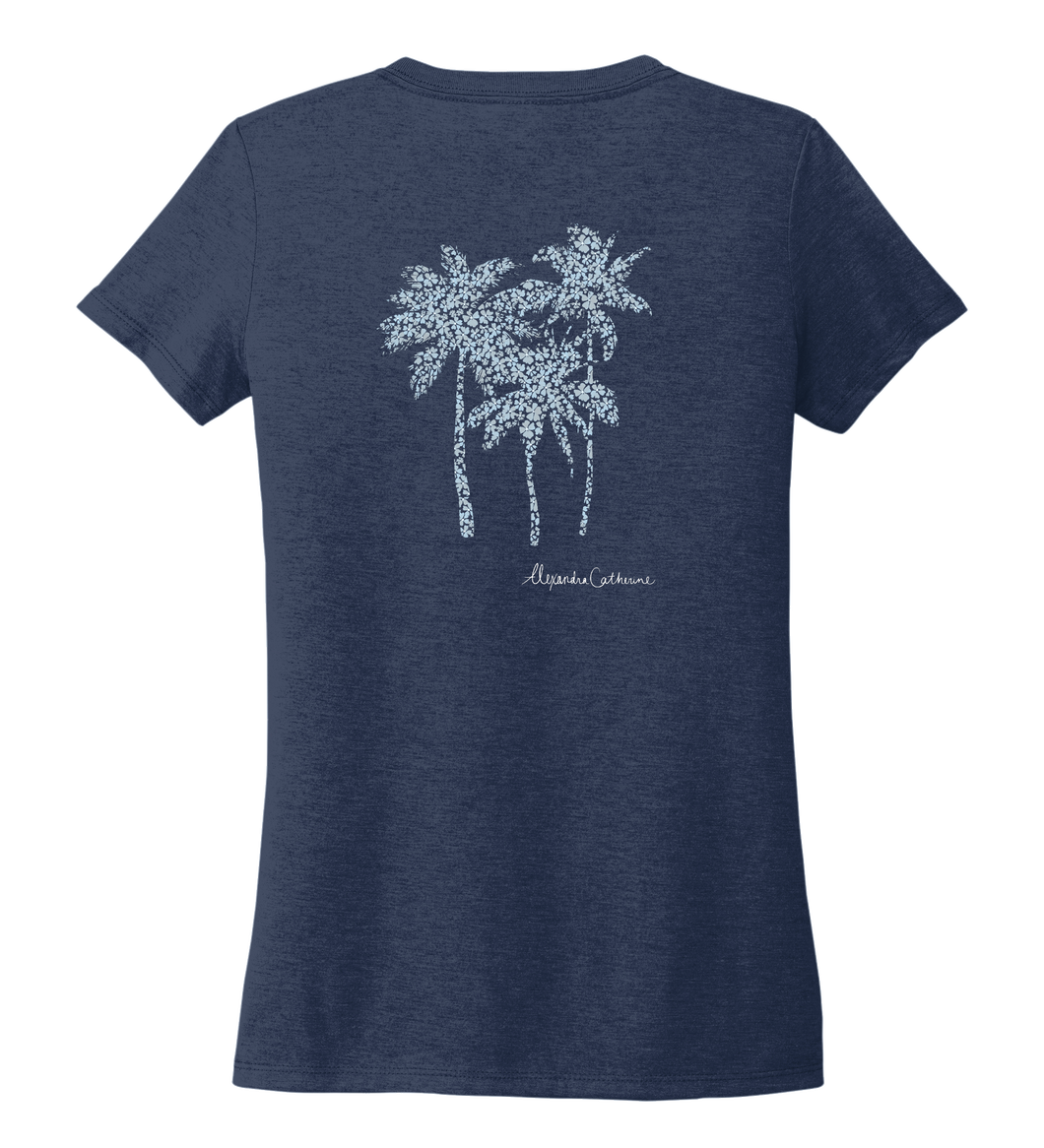 Alexandra Catherine, Palm Trees, Women's V-neck T-shirt in Deep Sea Blue