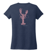 Load image into Gallery viewer, Alexandra Catherine, Fleur Pink Lobster, Women&#39;s V-neck T-shirt in Deep Sea Blue