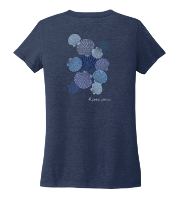 Alexandra Catherine, Tossed Seashells, Women's V-neck T-shirt in Deep Sea Blue