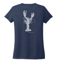 Load image into Gallery viewer, Alexandra Catherine, Fleur White Lobster, Women&#39;s V-neck T-shirt in Deep Sea Blue