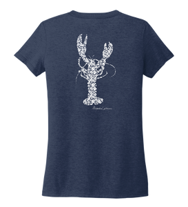Alexandra Catherine, Fleur White Lobster, Women's V-neck T-shirt in Deep Sea Blue