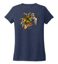 Load image into Gallery viewer, Ronnie Reasonover, The Crab, Women&#39;s V-neck T-shirt in Deep Sea Blue
