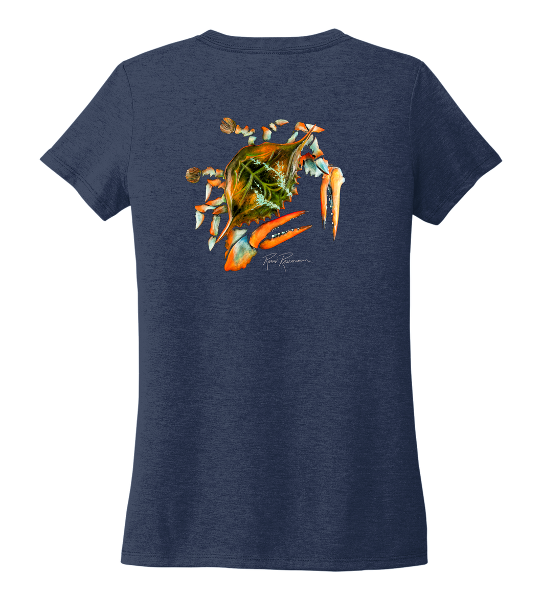 Ronnie Reasonover, The Crab, Women's V-neck T-shirt in Deep Sea Blue