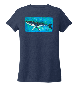 Ronnie Reasonover, The Whale, Women's V-neck T-shirt in Deep Sea Blue