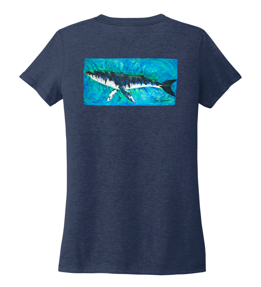 Ronnie Reasonover, The Whale, Women's V-neck T-shirt in Deep Sea Blue