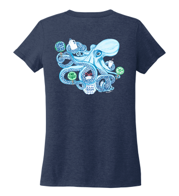 Lauren Gilliam, Octopus, Women's V-neck T-shirt in Deep Sea Blue