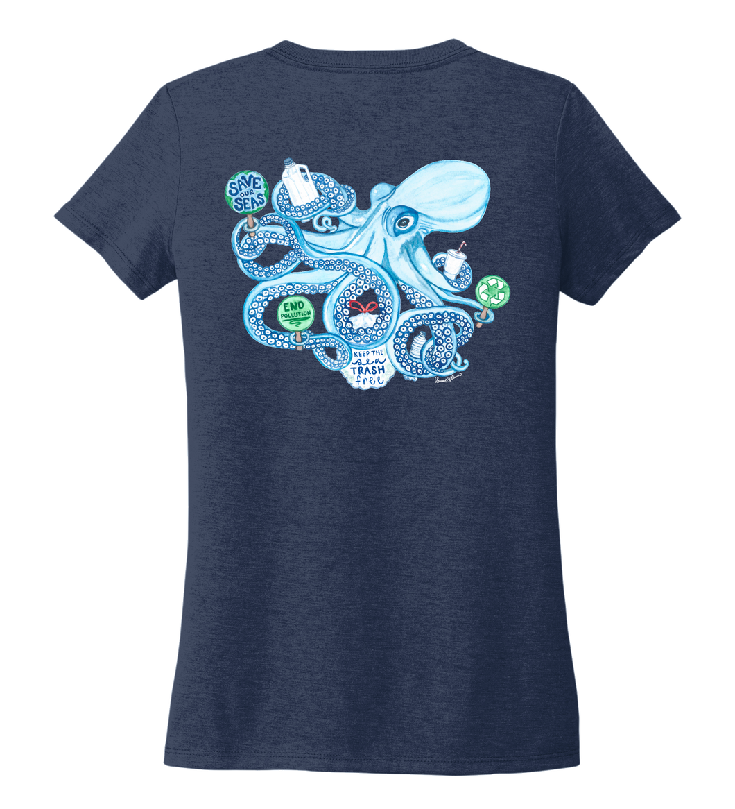 Lauren Gilliam, Octopus, Women's V-neck T-shirt in Deep Sea Blue