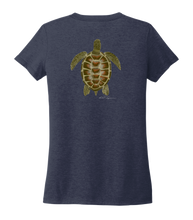 Load image into Gallery viewer, Colin Thompson, Turtle, Women&#39;s V-neck T-shirt in Deep Sea Blue
