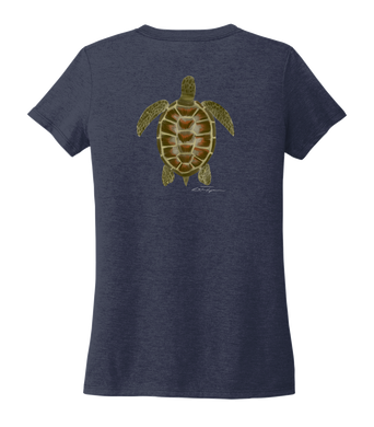 Colin Thompson, Turtle, Women's V-neck T-shirt in Deep Sea Blue