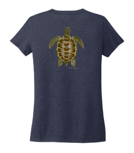 Colin Thompson, Turtle, Women's V-neck T-shirt in Deep Sea Blue