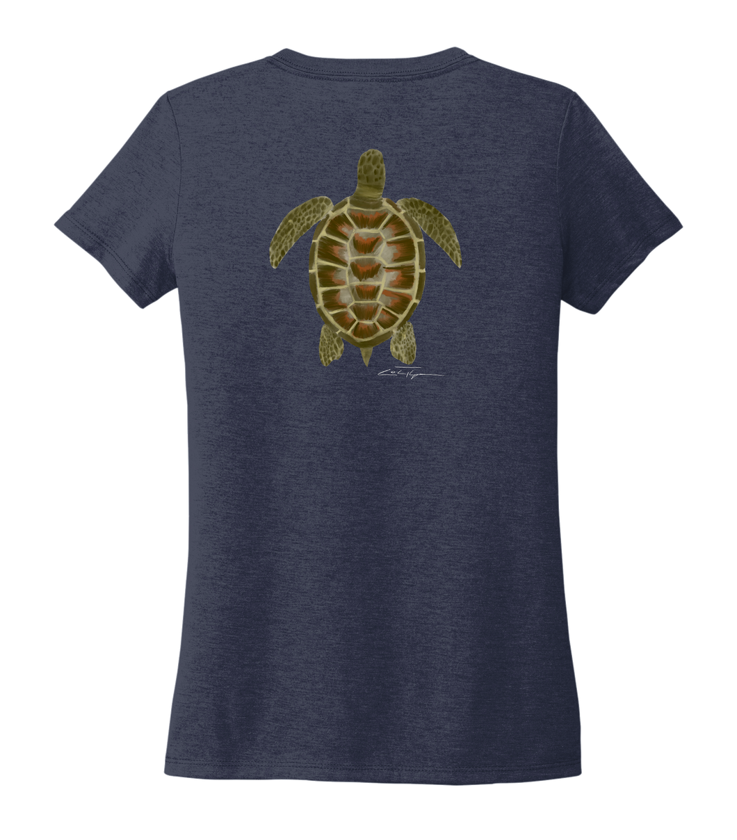 Colin Thompson, Turtle, Women's V-neck T-shirt in Deep Sea Blue