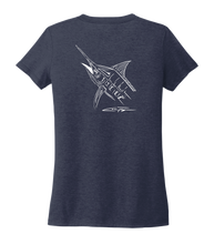Load image into Gallery viewer, Colin Thompson, Marlin, Women&#39;s V-neck T-shirt in Deep Sea Blue