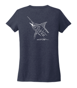 Colin Thompson, Marlin, Women's V-neck T-shirt in Deep Sea Blue