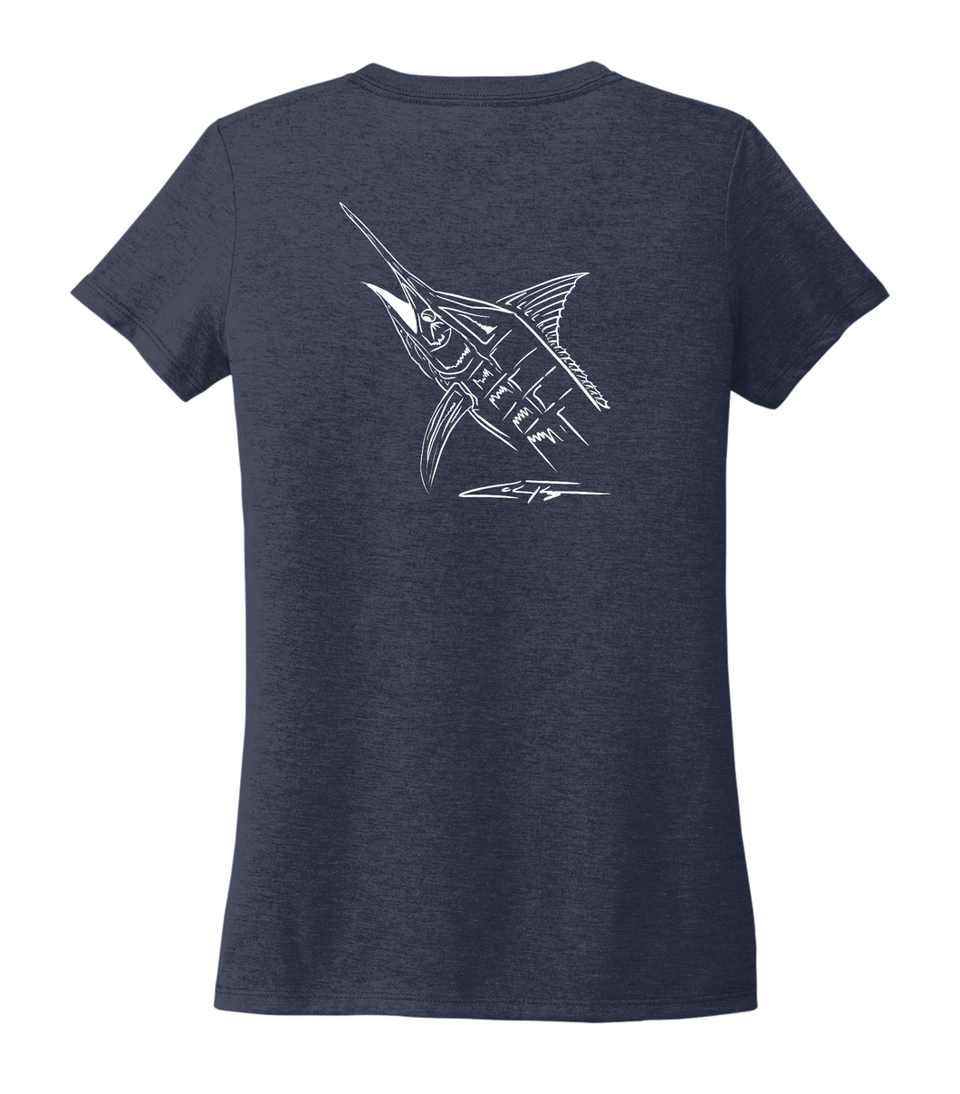 Colin Thompson, Marlin, Women's V-neck T-shirt in Deep Sea Blue
