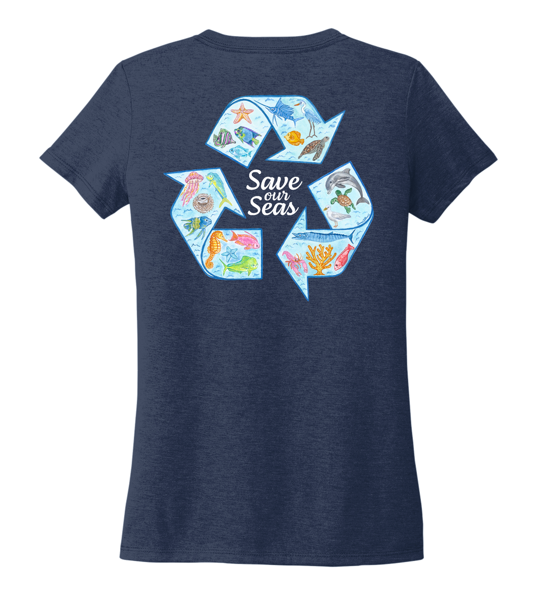 Lauren Gilliam, Recycle, Women's V-neck T-shirt in Deep Sea Blue