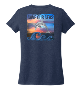 Lauren Gilliam, Dolphin, Women's V-neck T-shirt in Deep Sea Blue