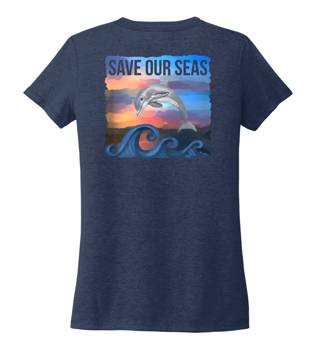 Lauren Gilliam, Dolphin, Women's V-neck T-shirt in Deep Sea Blue