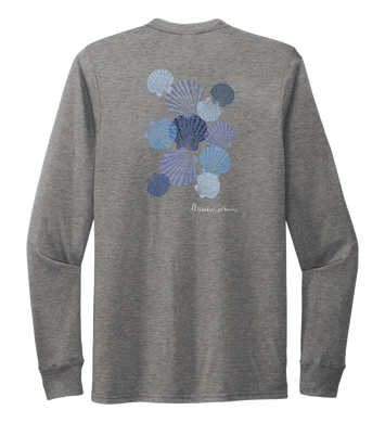 Alexandra Catherine, Tossed Seashells, Unisex Crew Neck Long Sleeve T-shirt in Oyster Grey