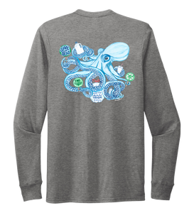 Lauren Gilliam, Octopus, Unisex Crew Neck Long Sleeve T-shirt in Oyster Grey