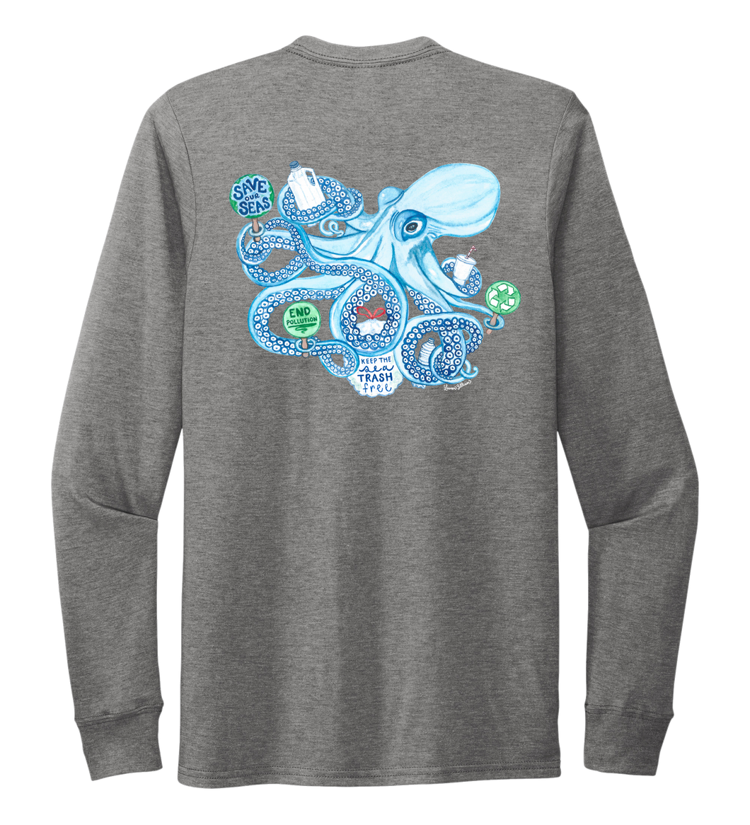 Lauren Gilliam, Octopus, Unisex Crew Neck Long Sleeve T-shirt in Oyster Grey