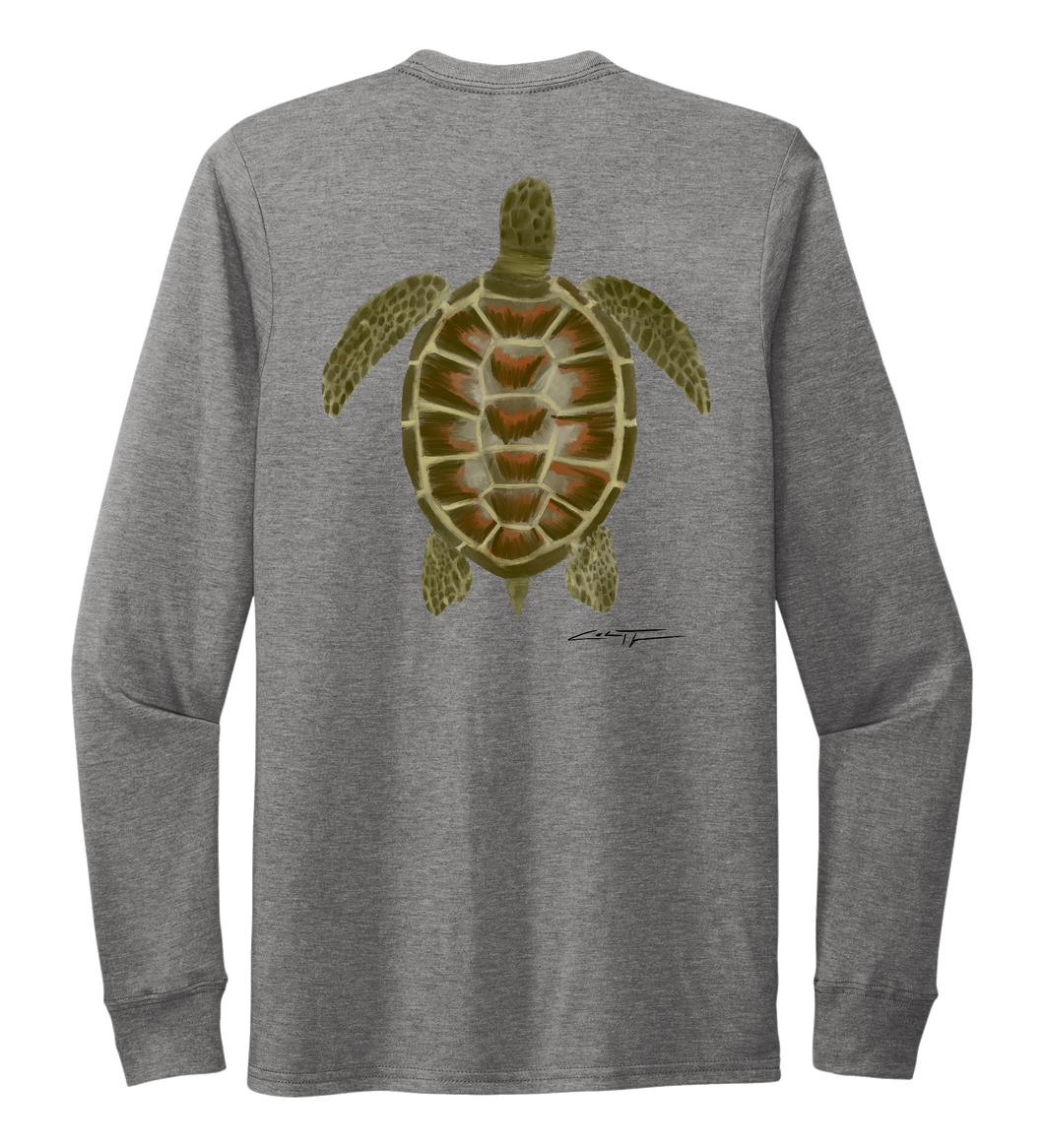 Colin Thompson, Turtle, Crew Neck Long Sleeve T-Shirt in Oyster Grey