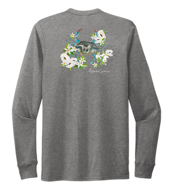 Alexandra Catherine, Blue Crab, Unisex Crew Neck Long Sleeve T-shirt in Oyster Grey