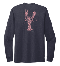 Load image into Gallery viewer, Alexandra Catherine, Fleur Pink Lobster, Unisex Crew Neck Long Sleeve T-shirt in Deep Sea Blue