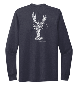 Alexandra Catherine, Fleur White Lobster, Unisex Crew Neck Long Sleeve T-shirt in Deep Sea Blue