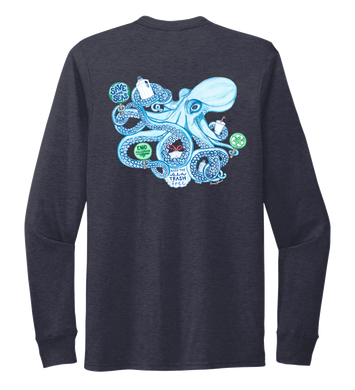 Lauren Gilliam, Octopus, Unisex Crew Neck Long Sleeve T-shirt in Deep Sea Blue