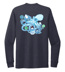Lauren Gilliam, Octopus, Unisex Crew Neck Long Sleeve T-shirt in Deep Sea Blue