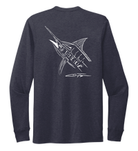 Load image into Gallery viewer, Colin Thompson, Marlin, Crew Neck Long Sleeve T-Shirt in Deep Sea Blue