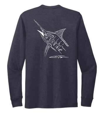 Colin Thompson, Marlin, Crew Neck Long Sleeve T-Shirt in Deep Sea Blue