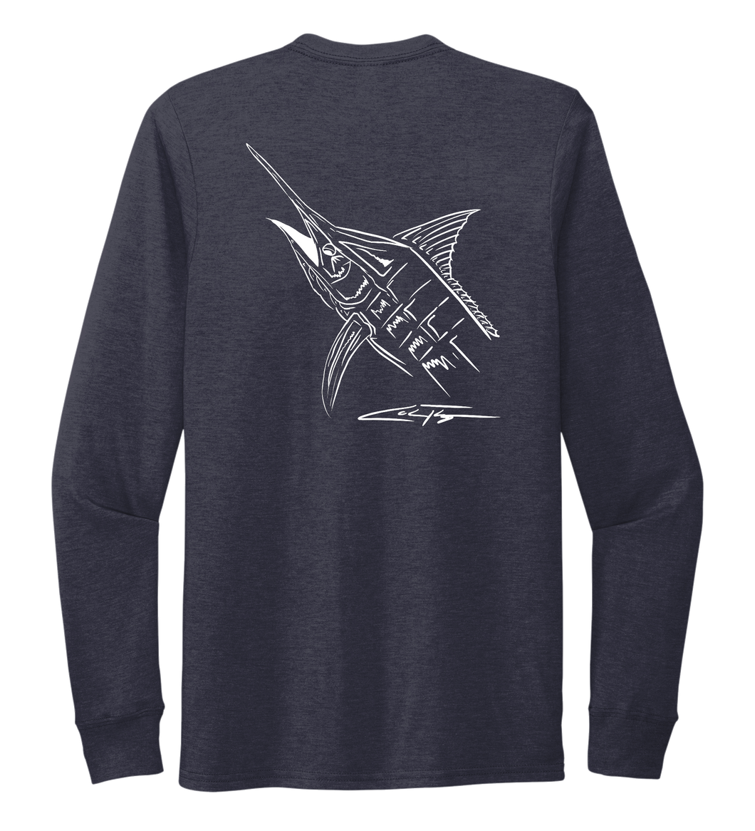 Colin Thompson, Marlin, Crew Neck Long Sleeve T-Shirt in Deep Sea Blue
