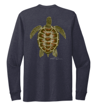 Load image into Gallery viewer, Colin Thompson, Turtle, Crew Neck Long Sleeve T-Shirt in Deep Sea Blue