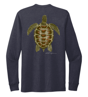 Colin Thompson, Turtle, Crew Neck Long Sleeve T-Shirt in Deep Sea Blue