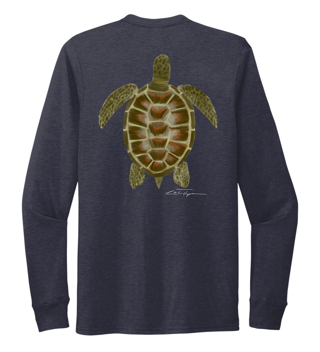 Colin Thompson, Turtle, Crew Neck Long Sleeve T-Shirt in Deep Sea Blue