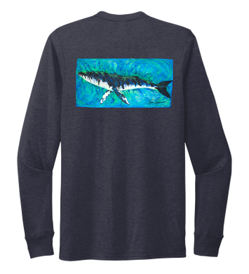 Ronnie Reasonover, The Whale, Crew Neck Long Sleeve T-Shirt in Deep Sea Blue
