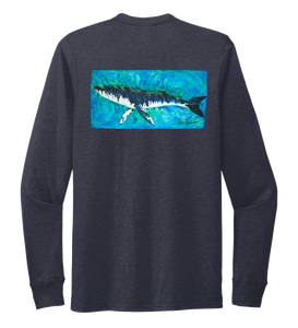 Ronnie Reasonover, The Whale, Crew Neck Long Sleeve T-Shirt in Deep Sea Blue